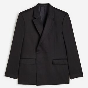 H&M Men's Regular Fit Double Breasted Black Suit Blazer Jacket Size 46R NEW